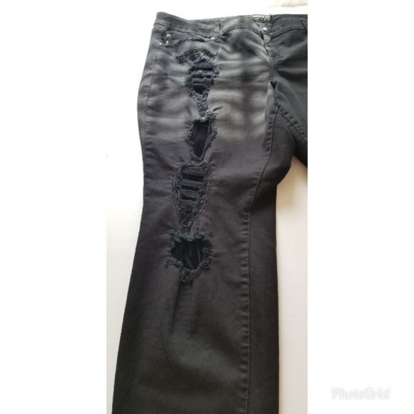 Torrid Black Distressed Embellished Skinny Jeans - Picture 4 of 8